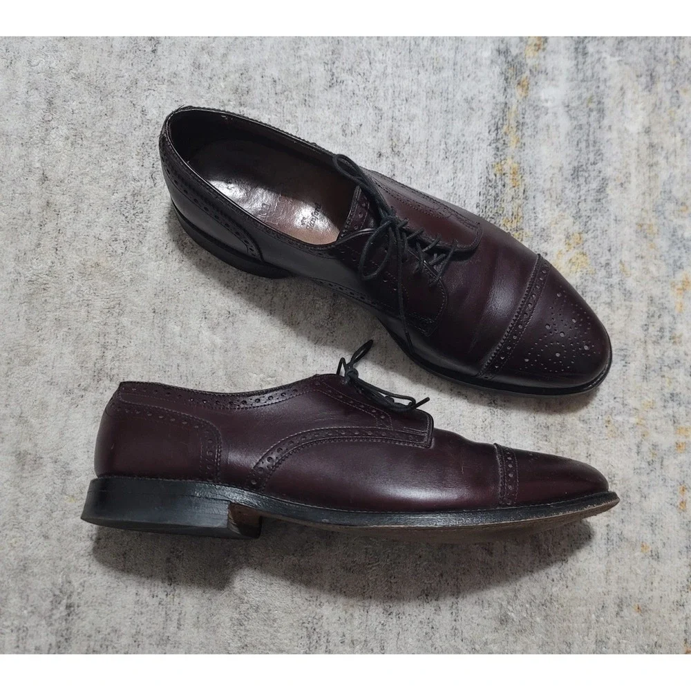 Allen Edmonds Mens Sanford 5277 Burgundy‎ Brogue Dress Cap Toe Shoes Size 10.5 E
